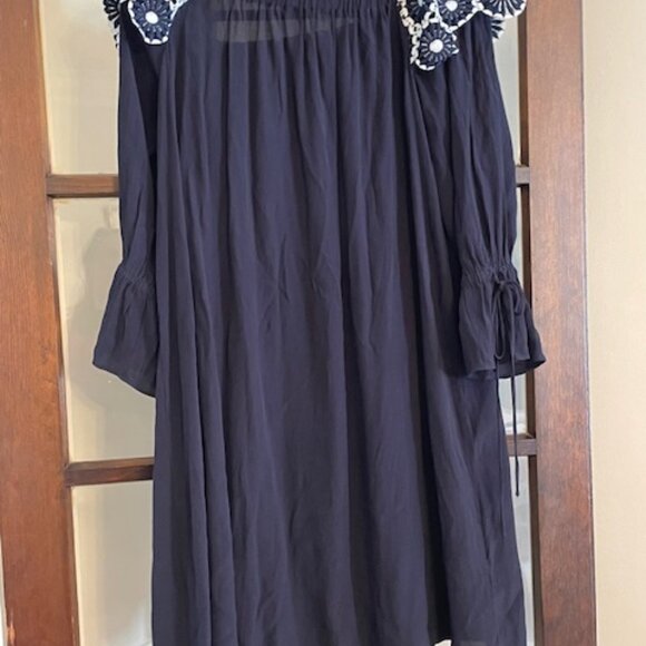 LOFT Navy Blue Circle Lace Off the Shoulder Shift Dress, Size Medium - Picture 7 of 7